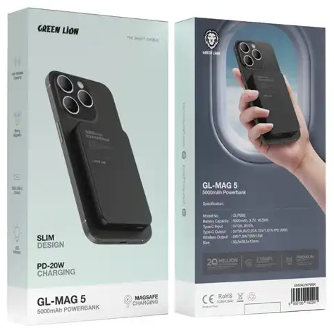 پاوربانک وایرلس 5000 گرین لاین Green Lion GL-MAG 5 5000mAh Power Bank GNMAG5KPBBK (E)