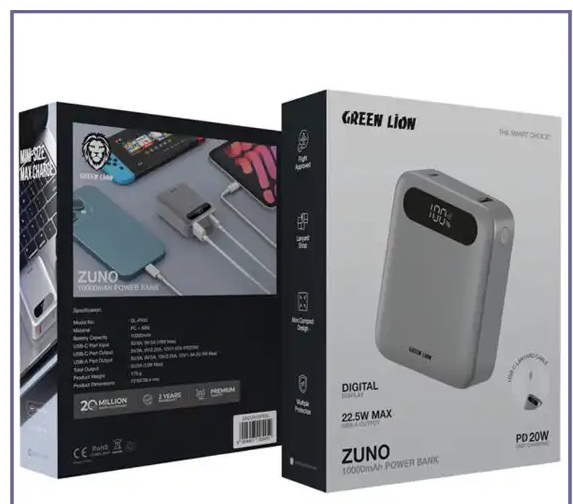 پاوربانک پاروبانک 22.5 وات 10000 گرین لاین Green Lion Zuno Power Bank GNZUN10PBGY (E)