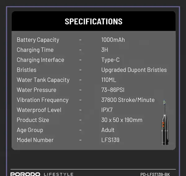 مسواک برقی و دهان شویی پرودو Porodo Water Floss & Sonic Electric Toothbrush PD-LFST139 (E)