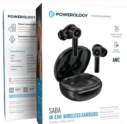 هندزفری بلوتوث پاورولوژی Powerology Saba Wireless Earbuds PWYX55BK (E)