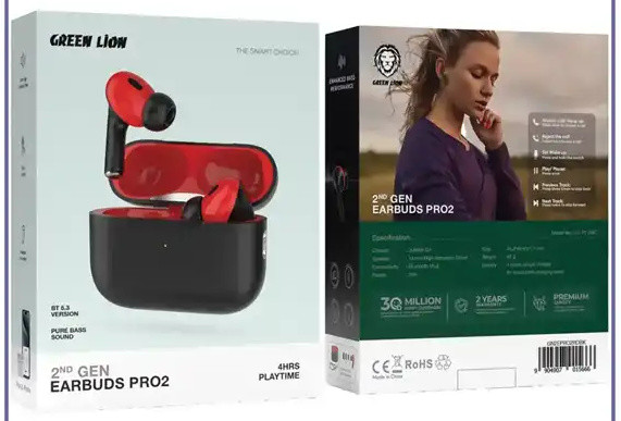 هندزفری بلوتوث گرین لاین Green Lion 2nd Gen Earbuds Pro2 GN2EPRORDBK (E)