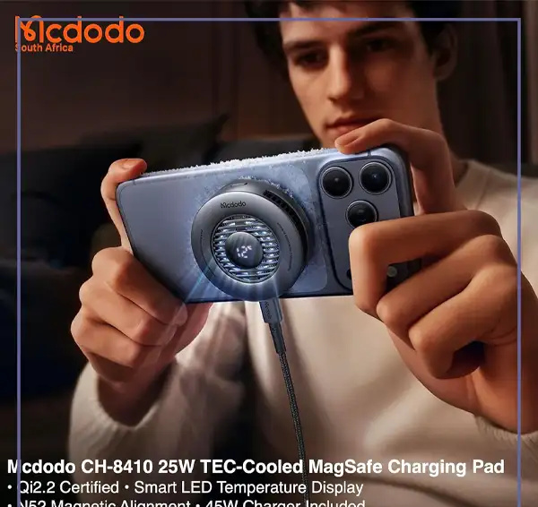 فن خنک کننده و شارژر وایرلس 25 واتی مکدودو MCDODO Wireless Charger Fast Charging Qi2 CH-8410 (E)