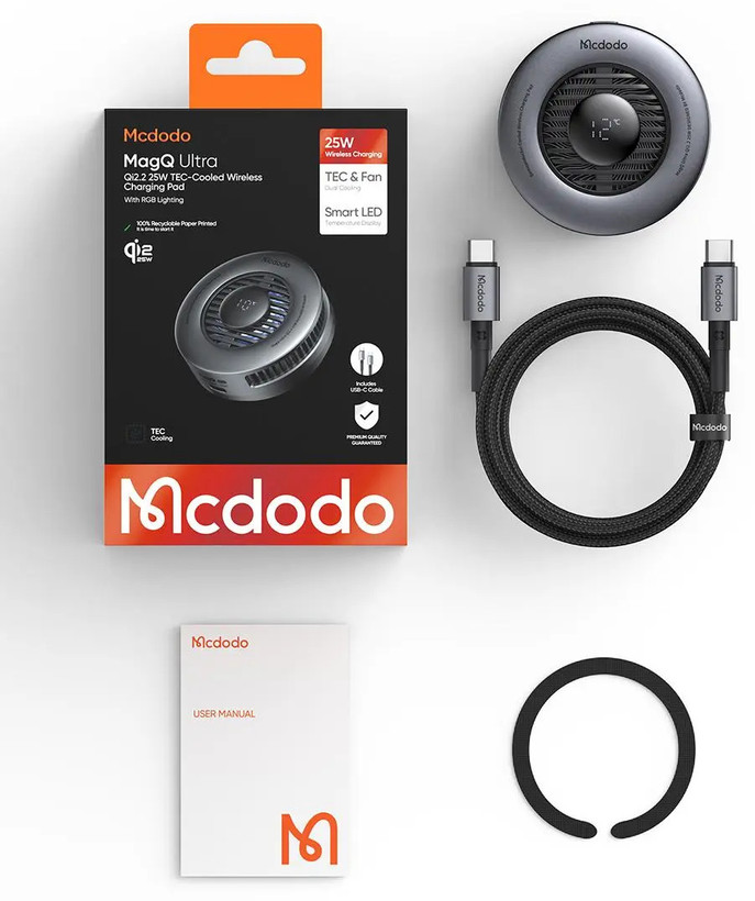 فن خنک کننده و شارژر وایرلس 25 واتی مکدودو MCDODO Wireless Charger Fast Charging Qi2 CH-8410 (E)