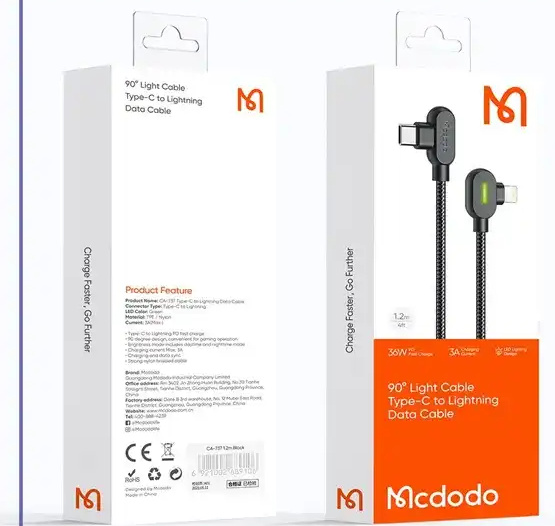 کابل شارژ تایپ سی به لایتنینگ 90 درجه 1.8 متر مک دودو Mcdodo Type-C To Lightning Data Cable CA-7371 (E)