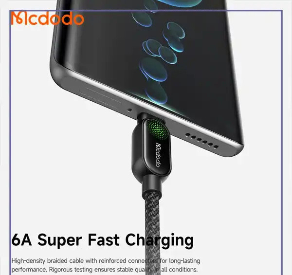 کابل شارژ تایپ سی 6 آمپر 1.2 متر مک دودو Mcdodo LightSync Cable CA-4520 (E)