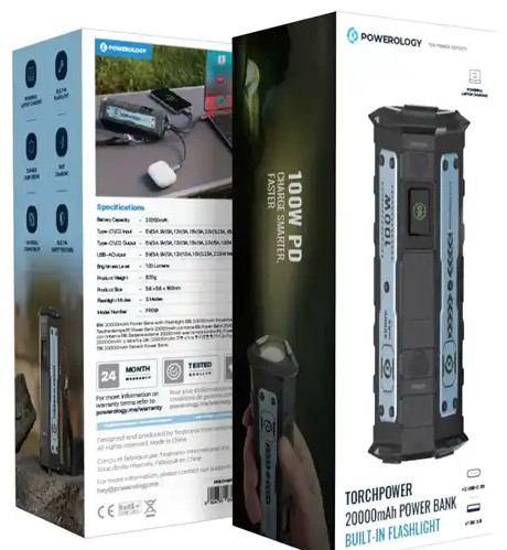 پاوربانک 20000 با چراغ قوه پاورولوژی Powerology TorchPower PPBCHA91BK (E)