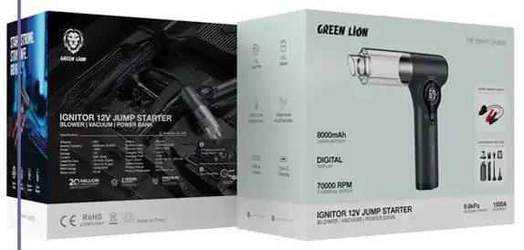 جامپ استارت و جارو شارژِی و پمپ باد گرین لاین Green Lion Ignitor Jump Starter GNIGNTRJSGY (E)