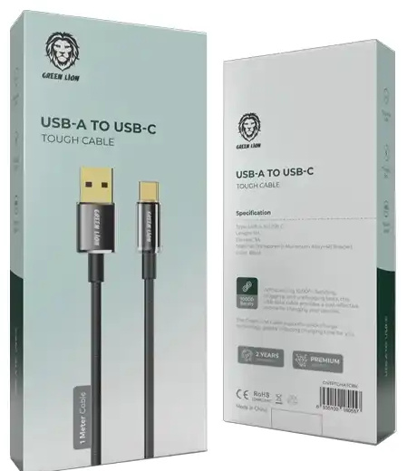 کابل شارژ تایپ سی 1 متر گرین لاین Green Lion USB-A to USB-C Tough Cable GNTPTGHATCBK (E)