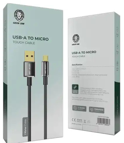 کابل شارژ میکرو 1 متر گرین لاین Green Lion USB-A to Micro Tough Cable GNTPTGHATMBK (E)