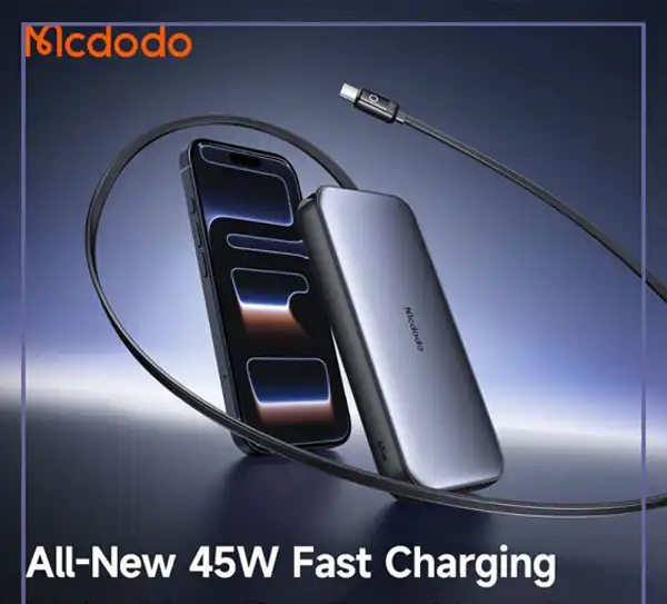 پاوربانک 45 وات 10000 با کابل تایپ سی جمع شونده مک دودو Mcdodo Power Bank MC-5920 (E)