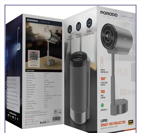 ویدیو پروژکتور پرودو Porodo Lumio Smart FHD Projector PDTS17GY (E)