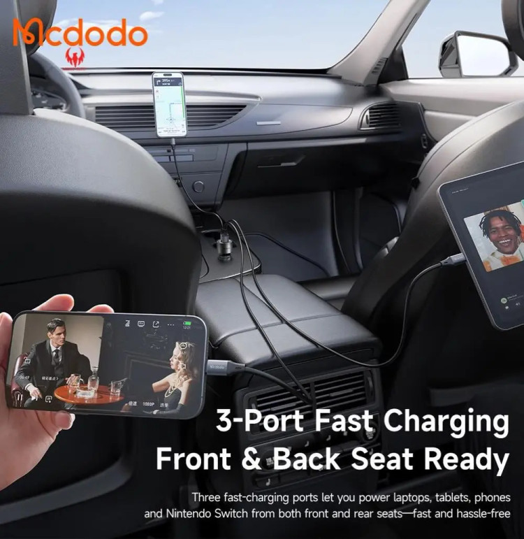 شارژر فندکی 3 پورت 130 وات مک دودو Mcdodo Gana Car Charger CC-3190 (E)