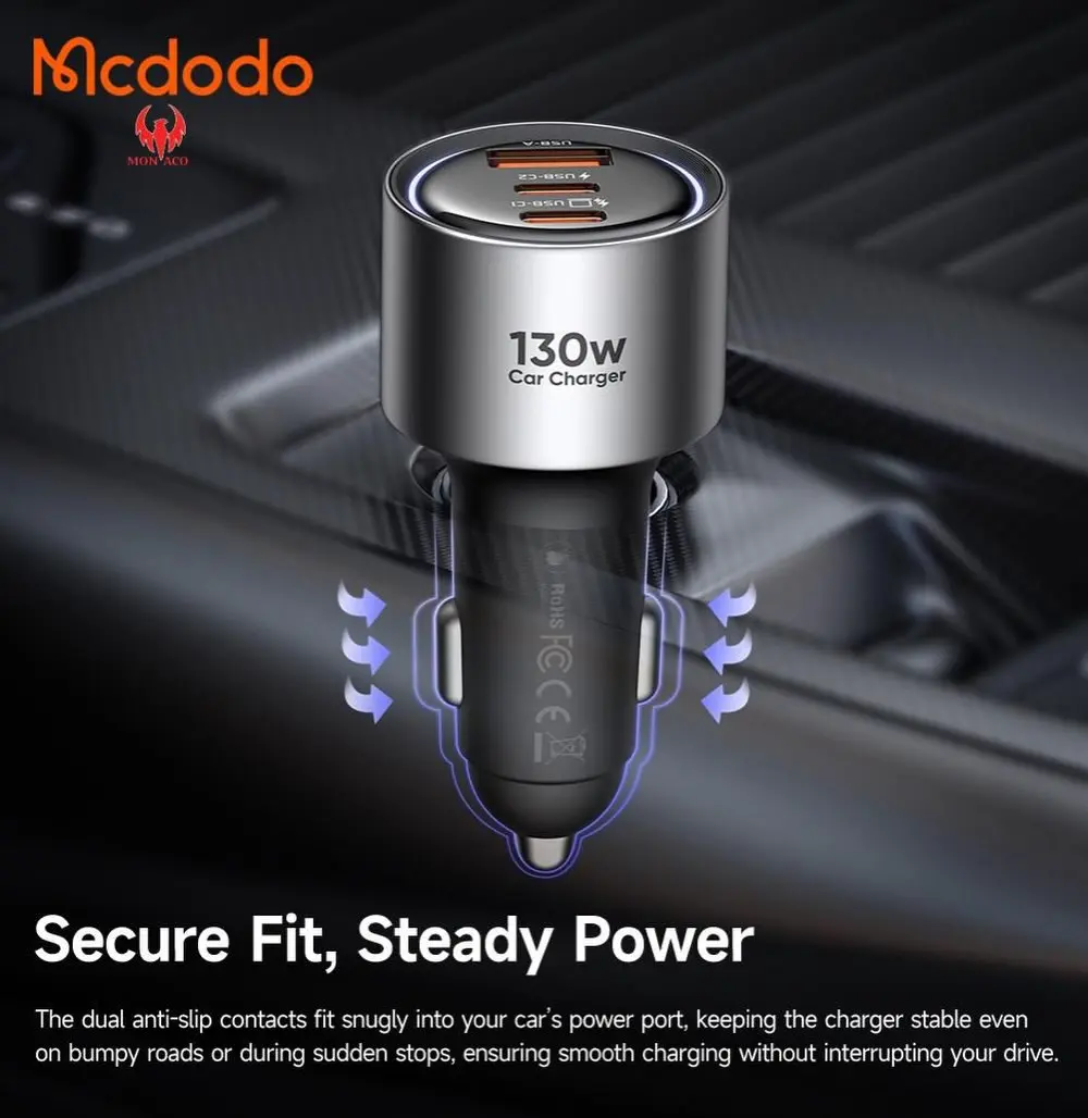 شارژر فندکی 3 پورت 130 وات مک دودو Mcdodo Gana Car Charger CC-3190 (E)