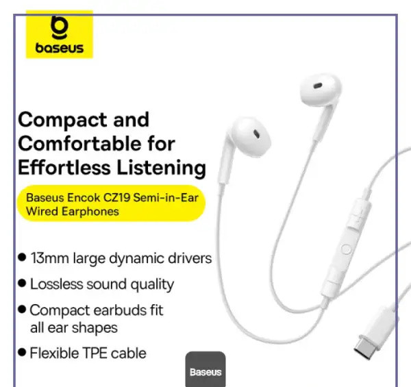 هندزفری سیمی تایپ سی بیسوس Baseus Encok CZ19 USB-C Wired Earphones (E)