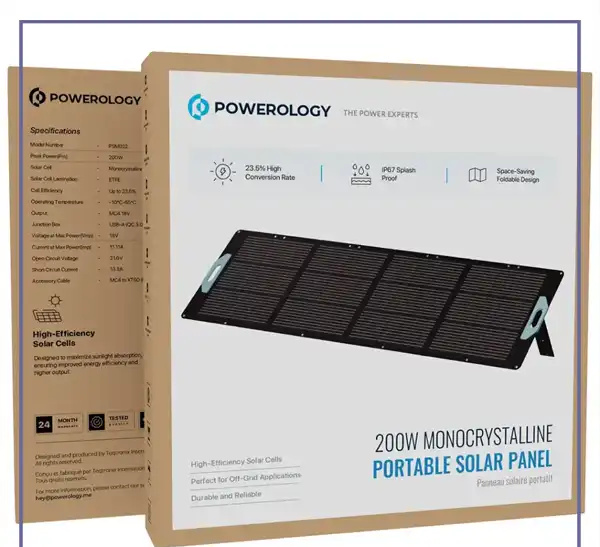 پنل خورشیدی 200 وات پاورولوژی Powerology 200W Monocrystalline Portable Solar Panel PSM022BK (E)