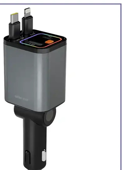 شارژر فندکی 65 وات با کابل جمع شونده گرین لاین Green Lion Retractable Car Charger GNRTCC65WGY (E)