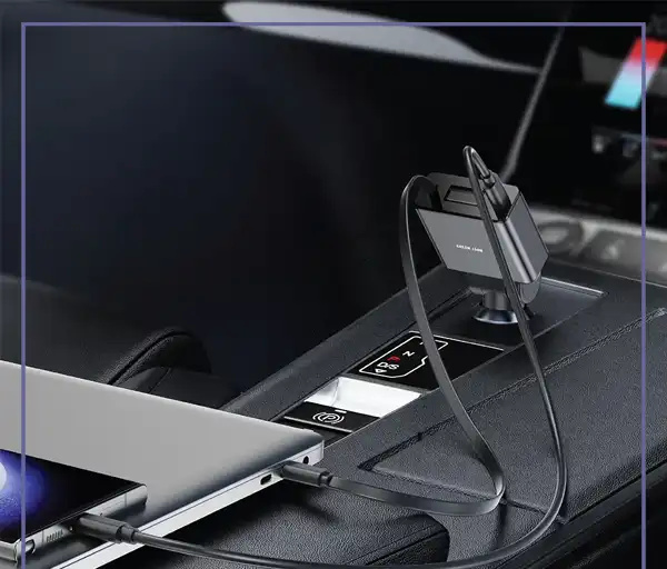 شارژر فندکی 75 وات با کابل جمع شونده گرین لاین Green Lion Retractable Car Charger GNRT75WCCGY (E)