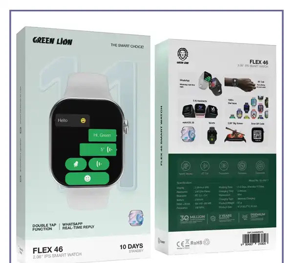 ساعت هوشمند 2.06 اینچ گرین لاین Green Lion Flex 46 IPS Smart Watch GNFLX46MMSW (E)