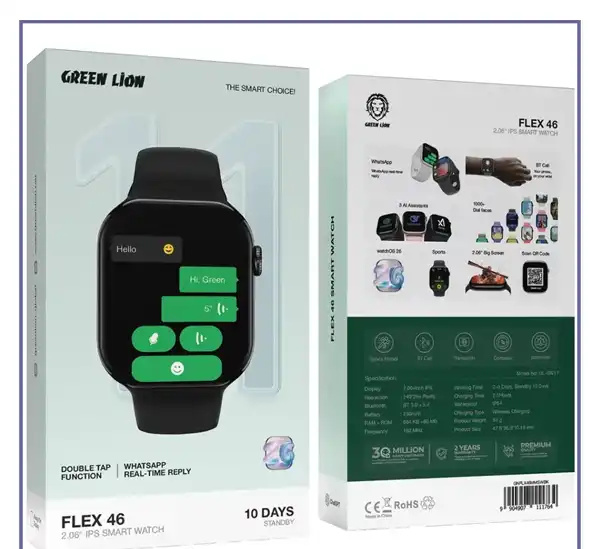 ساعت هوشمند 2.06 اینچ گرین لاین Green Lion Flex 46 IPS Smart Watch GNFLX46MMSW (E)