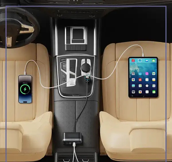 شارژر فندکی 60 وات با کابل جمع شونده پاورولوژی Powerology Currnex Car Charger PCCSR19BK (E)