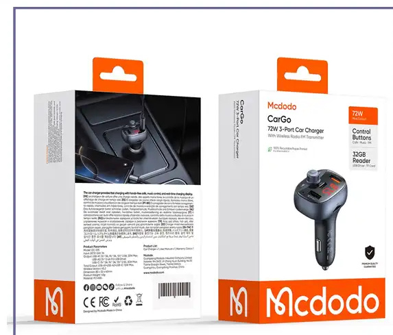 شارژر فندکی 72 وات و پخش کننده بلوتوث مک دودو Mcddodo Car Charger And FM Transmitter CC-5950 (E)