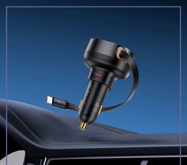 شارژ فندکی 60 وات با کابل جمع شونده بیسوس Baseus Enjoyment Pro Car Charger C0203100 (E)