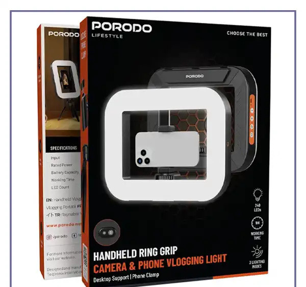 رینگ لایت دستی پرودو Porodo Handheld Ring Grip Camera PDLFST214BK (E)