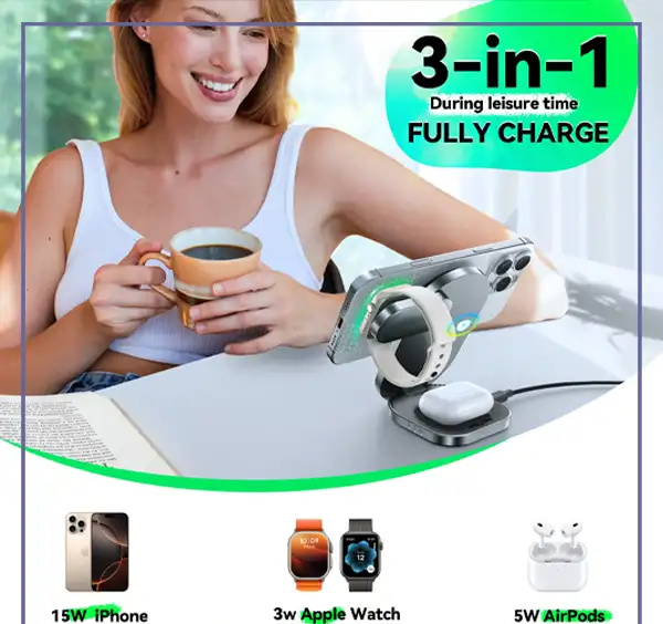 هولدر و شارژر وایرلس جویروم JR-W17 3-in-1 Wireless Charger (E)