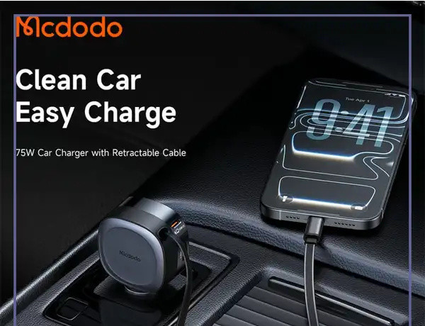 شارژر فندکی 75 وات با کابل جمع شونده مک دودو Mcdodo FreeGo Car Charger CC-1560 (E)