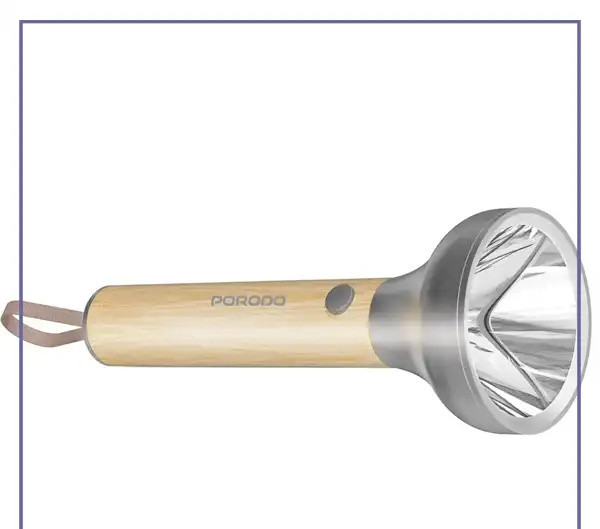 چراغ قوه شارژی چوبی پرودو Porodo Birch 300 Wooden LED Flashlight PDA90502WD (E)