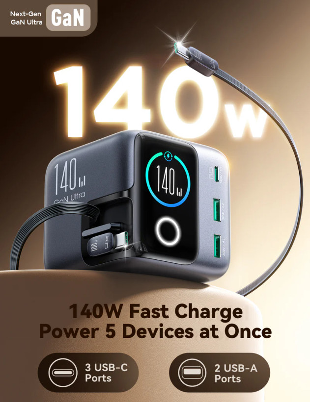 شارژر هوشمند رومیزی 140 وات با نمایشگر جویروم JOYROOM JR-TRD01 PODIX 140W (E)