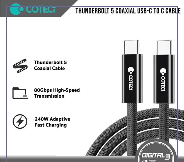 کابل دو سر تایپ سی تاندربولت کوتسی Coteci Thunderbolt Coaxial Cable 2.0m OF-065 (E)