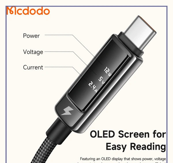 کابل شارژ تایپ سی 6 آمپر مک دودو Mcdodo Cab Vision 1.2m 6A CA-8870 (E)