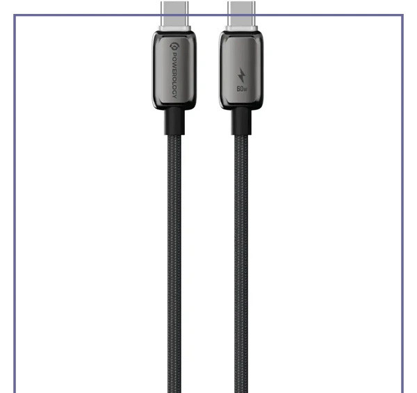 آداپتور شارژ 45 وات پاورولوژی با کابل دور سر تایپ سی Powerology VoltFLow 45W Type-C Adaptor PWCUQC069 (E)