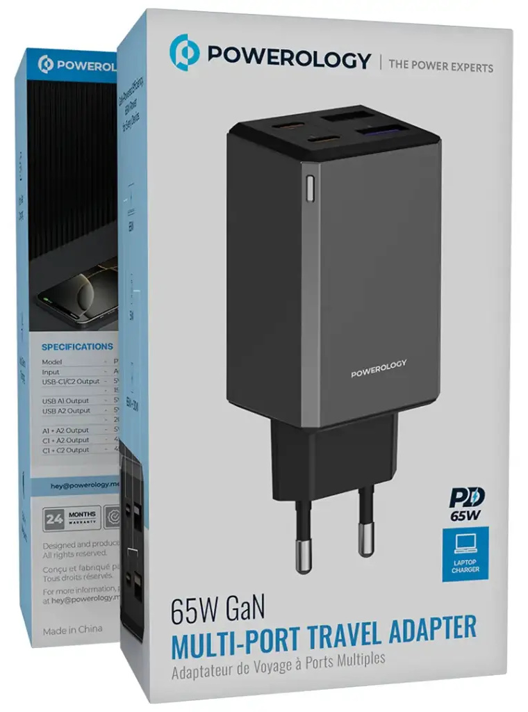 آداپتور شارژ چند پورتی 65W پاورولوژی Powerology 65W GaN Multi-Port Adapter PWCUQC064 (E)
