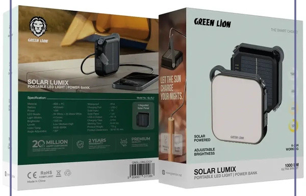 چراغ LED لومیکس گرین لاین با پاوربانک Green Lion Solar Lumix Portable GNSLLUMLED (E)