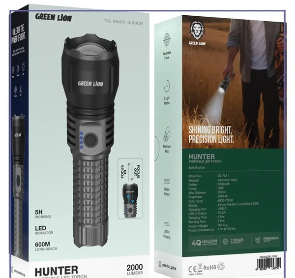 چراغ قوه LED گرین لاین Green Lion Hunter Portable GNHLEDFL11 (E)