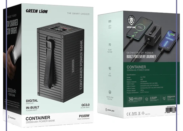 پاوربانک 20000 گرین لاین Green Lion Container Power Bank GNCOTPXPB20BK (E)