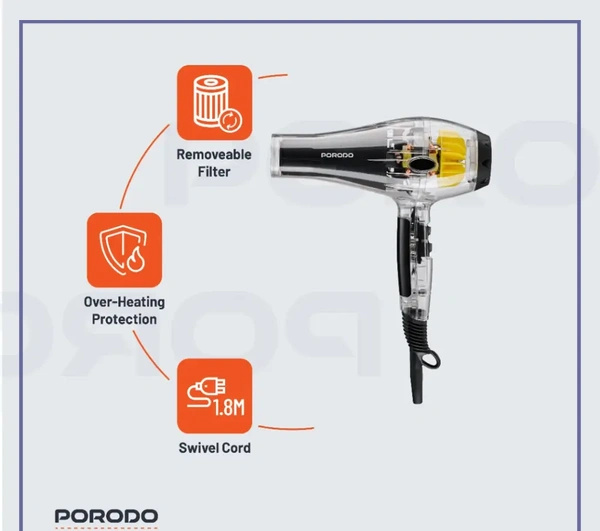 سشوار پرودو Porodo Crystal Shell Hair Drye PD-LFST106-BK (E)
