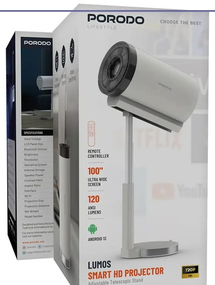 پروژکتور هوشمند پرودو Porodo Lumos Smart Projector PDTS7WH (E)