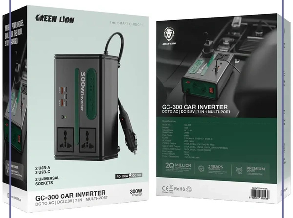 اینورتر خودرو گرین لاین Green Lion GC-300 Car Inverter GNGC300PINBK (E)