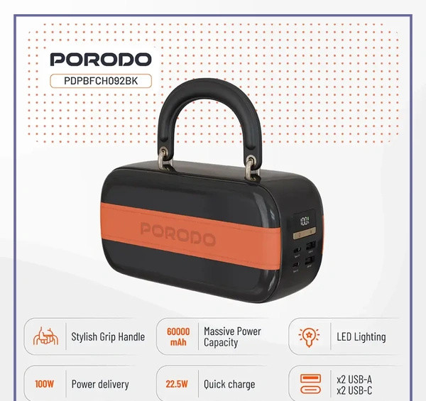 پاوربانک 100وات 60000 پرودو Porodo Sway power bank PDPBFCH092BK (E)