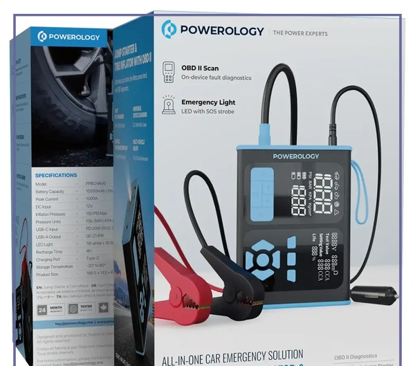 پاوربانک جامپ استارات و پمپ باد پاورولوژی Powerology Power Bank & Jump Starter PPBCHA95BKBU (E)