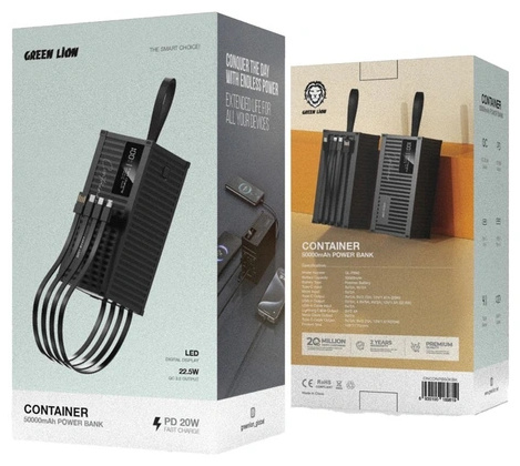 پاوربانک 50000 میلی آمپر گرین لاین GREEN LION CONTAINER POWER BANK GNCONPB50KBK (E)