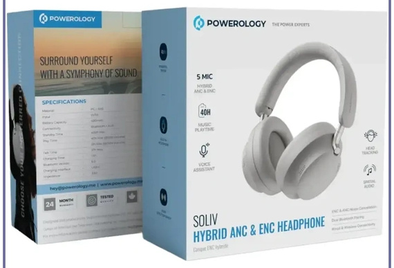 هدفون بلوتوثی پاورولوژی POWEROLOGY SOLIV HYBRID ANC+ENC PW1037 (E)