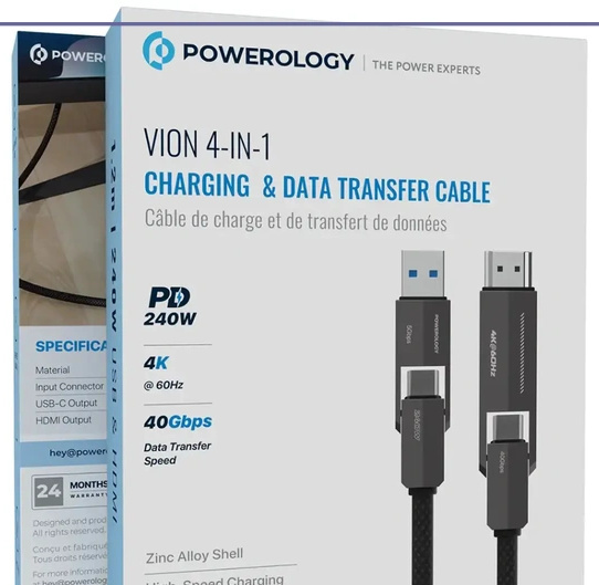 کابل شارژ و انتقال داده 4در1 پاورولوژی POWEROLOGY 4 IN 1 C & C TO HDMI PCAB034BK (E)