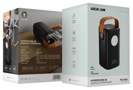 پاوربانک 100 وات 60000 گرین لاین GREEN LION HYPER CORE 60 100W POWER BANK GNHYPCO60 (E)