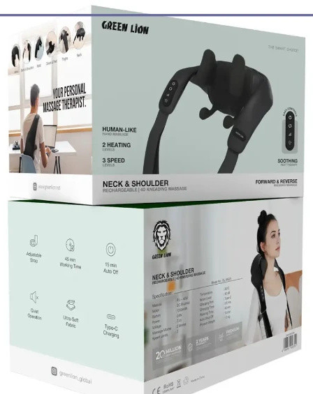 ماساژور چهاربعدی گردن و شانه گرین لاین GREEN LION 4D KNEADING MASSAGE GNNSHMSSRBK (E)