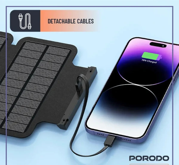 پاوربانک خورشیدی 20 وات 20000 پرودو Porodo Power Bank 4-Panel Solar PDPBFCH070BK (E)