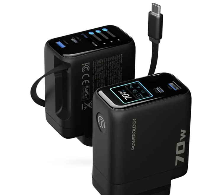 آداپتور پاورولوژی Powerology 70W Al TFT Adapter Retractable Type-C Cable (G)